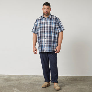 North Latitude / North Latitude Denim Checked shirt x-Long body Shirt SS 0580 Navy Blue (CHECK)