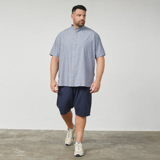 North Latitude / North Latitude Denim China Collar Shirt striped Shirt SS 0580 Navy Blue