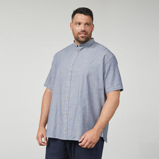 North Latitude / North Latitude Denim China Collar Shirt striped Shirt SS 0580 Navy Blue