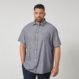 North Latitude / North Latitude Denim Linen Shirt Melange Shirt SS 0580 Navy Blue