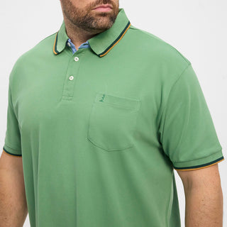 North Latitude / North Latitude Denim North Latitude pique polo contrast striped collar Polo SS 0640 Mid Green